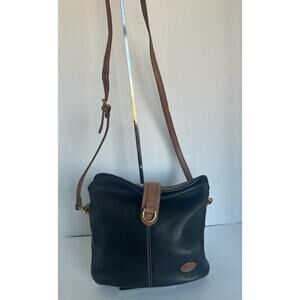 Vintage LIZ‎ CLAIBORNE Leather Co Black-Brown Pebble Leather Crossbody Handbag